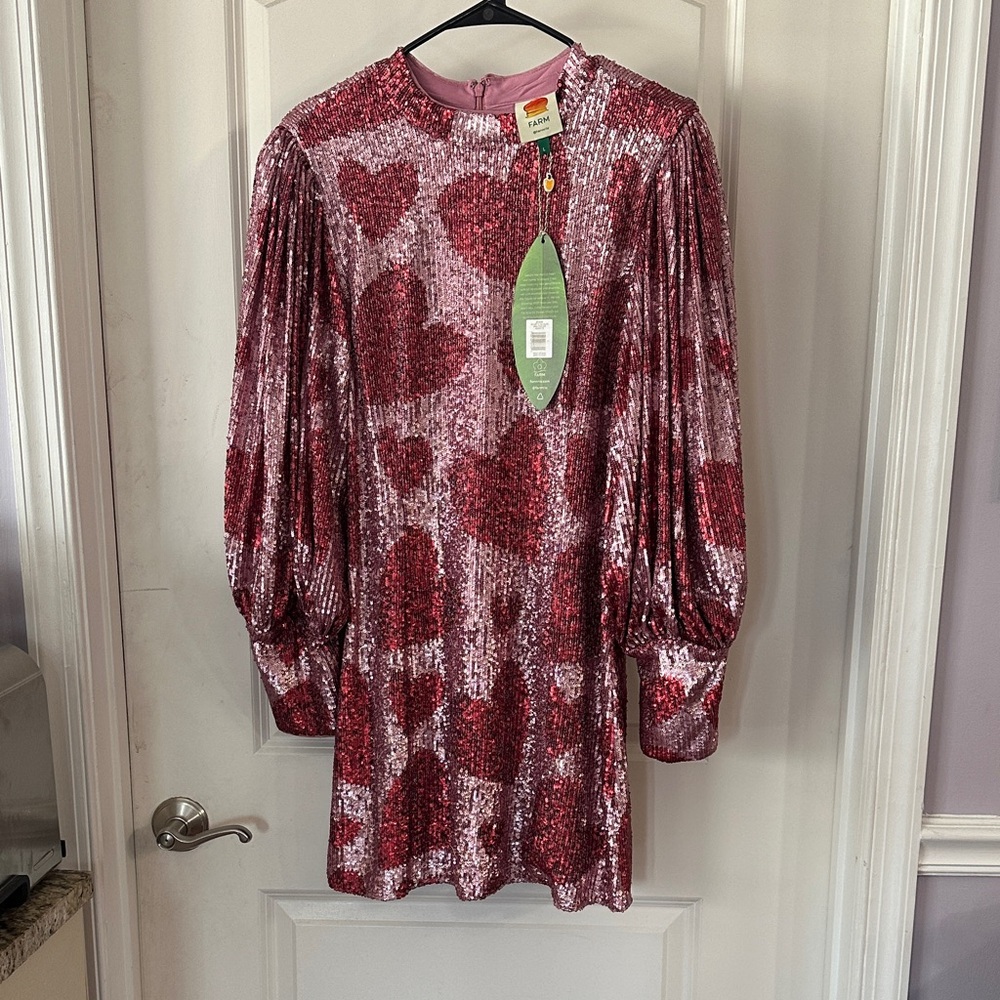 NWT Farm Rio Red Heart Sequin Dress Size Large
